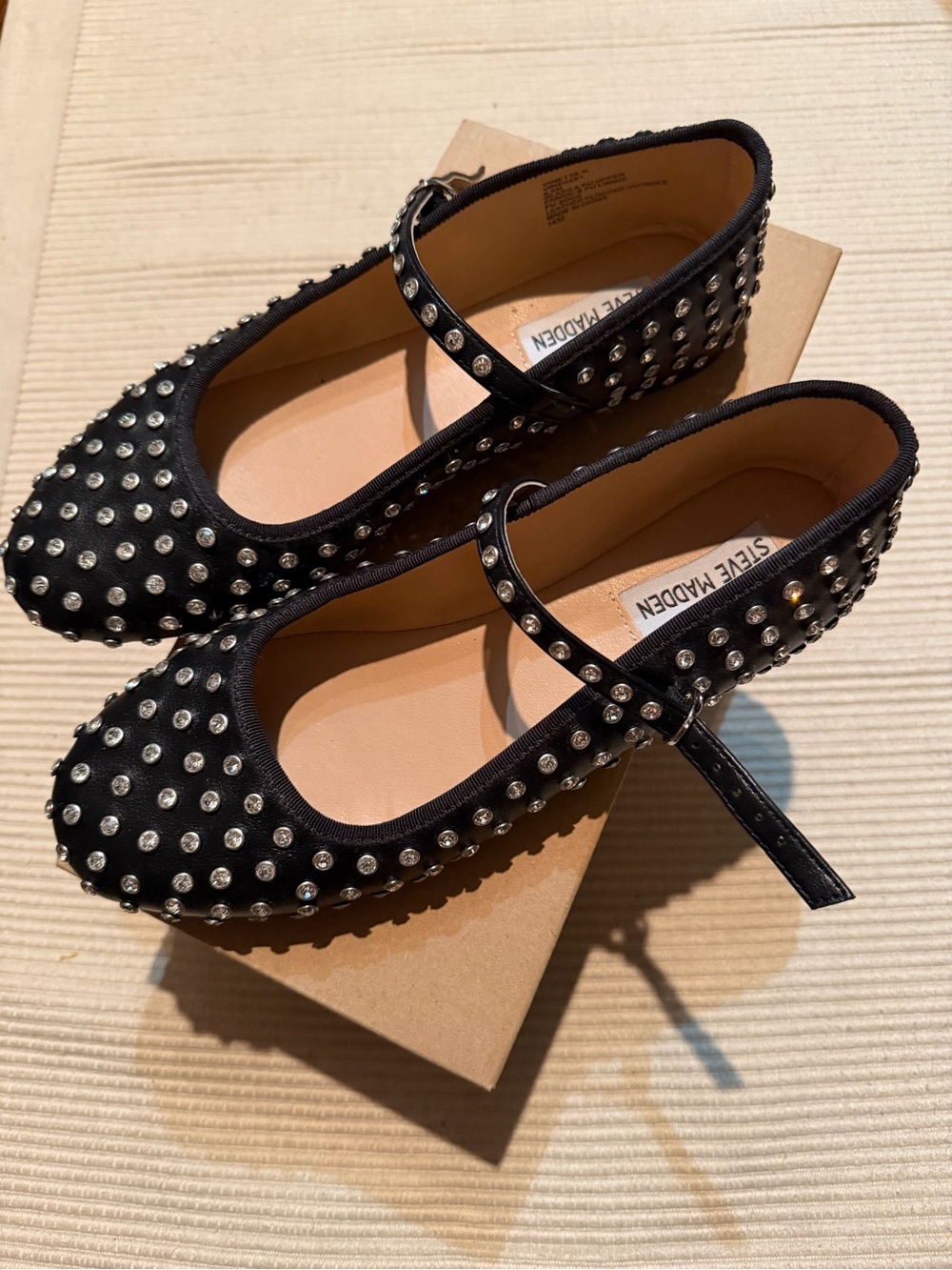 Steve Madden Black Studded Mary Jane Flats with Strap